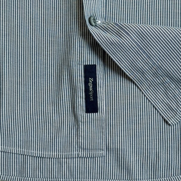 Zegna Sport Striped Size Large Button Down Long Sleeve Dress Shirt Blue White - Picture 5 of 8